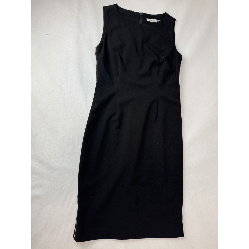 Calvin Klein Dress Sheath Black Side Gold Chain Detail Career Office Size 4